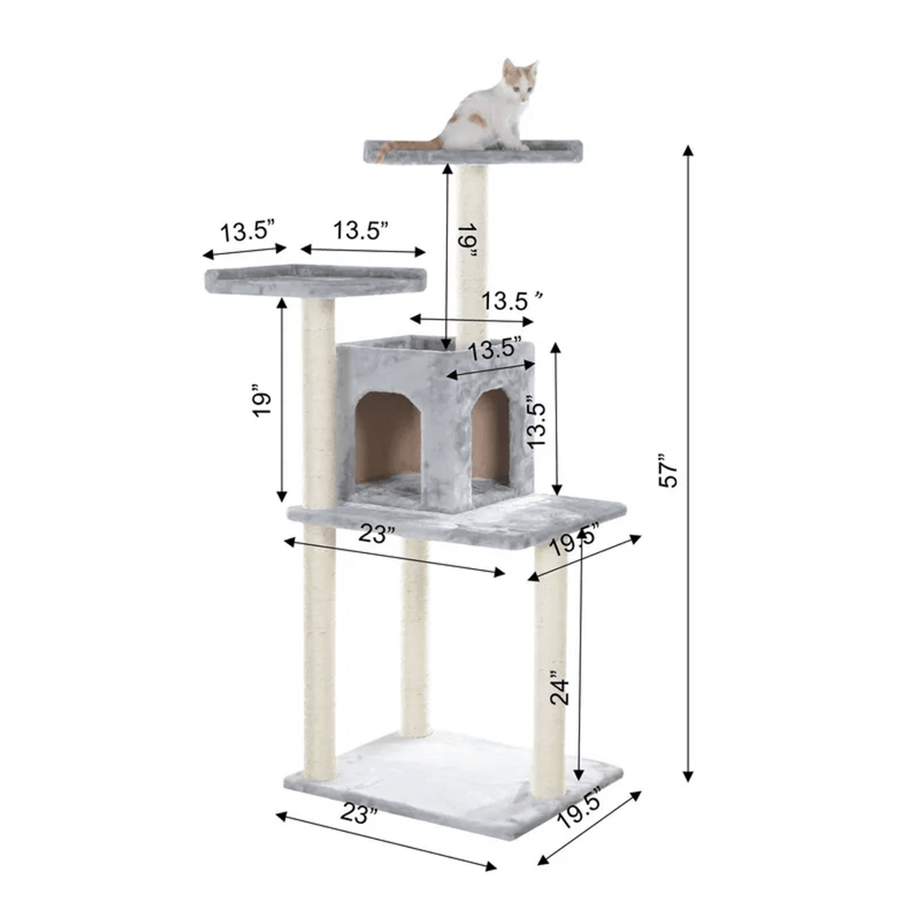 GleePet 57-Inch Grey Multi-Level Cat Tree with Two-Door Condo